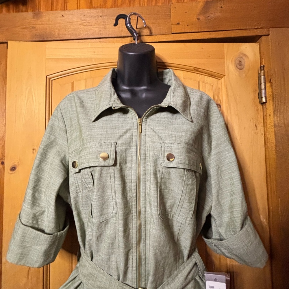 Sharagano Olive Green Belted Dress - Picture 2 of 7